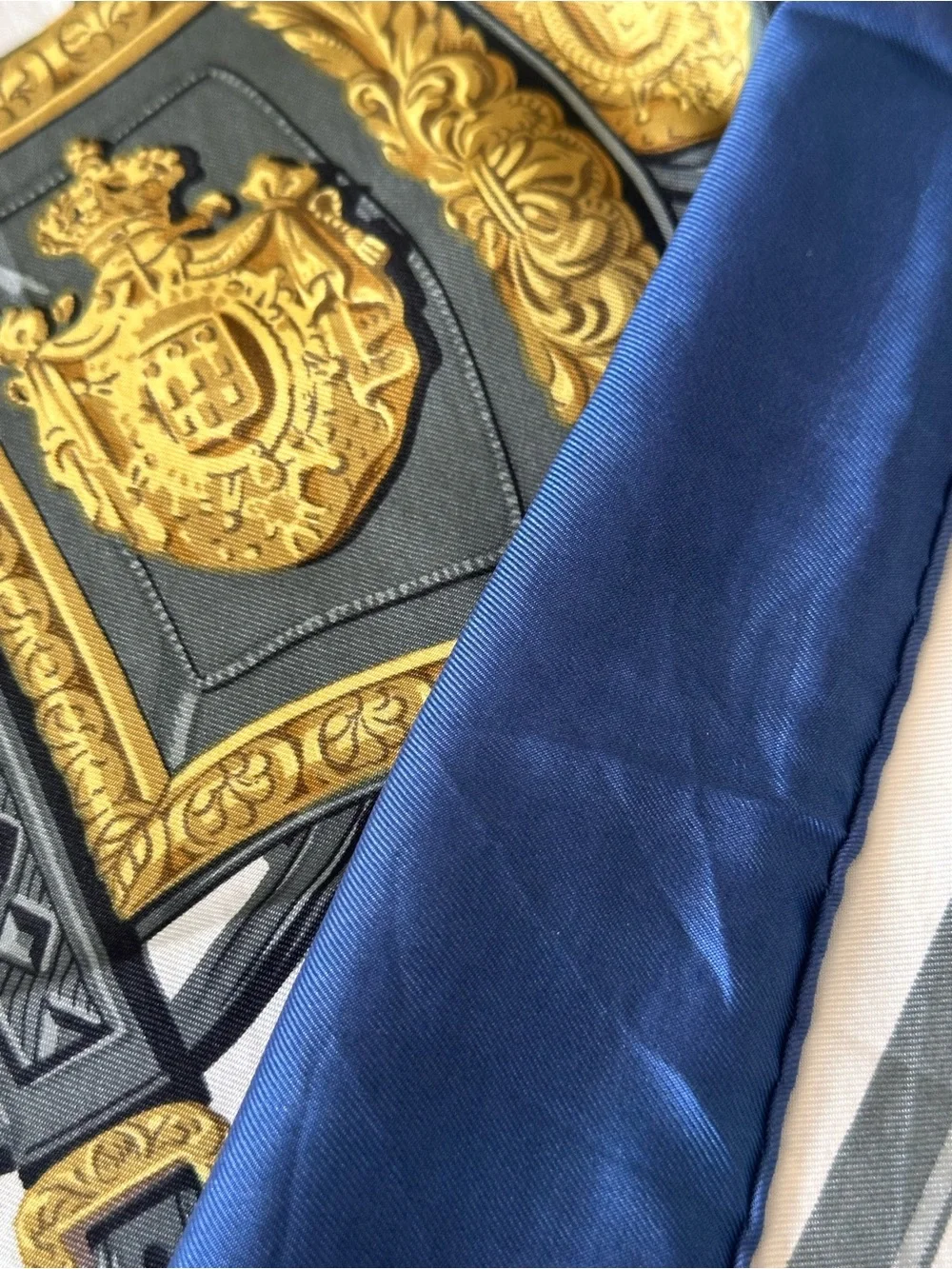 Hermès Brides de Gala Silk Carré 90 Scarf – Bleu/Gris/Or – Box Included -